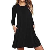 Dresses for Women 2024 Casual Women's Solid Round Neck Long Sleeve Stretch Soft Loose Lightweight Flowy T-Shirt Dress