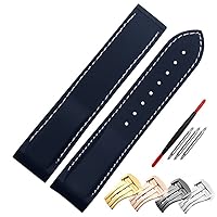 Rubber Watch Strap 20mm 22mm Silicone Watchband Suitable for Omega Watch Band Folding Clasp Curved End Wristwatches Belt (Color : Blue White, Size : 22mm no Buckle)