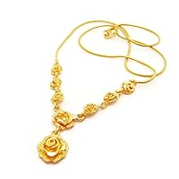 Rose Flower 22k 23k 24k Thai Baht Yellow Gold GP Necklace Jewelry