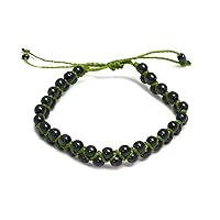 Hematite Healing Gemstone Crystal Beaded Macramé Braided String Adjustable Pull Tie Bracelet - Handmade Jewelry Boho Accessories