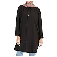 Ofertas De Primera Muslim Shirts For Women Loose Fit Button Down Long Shirt Plain Casual Long Sleeve Blouses Oversized Plain Tops Summer Tees For Women