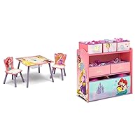 Kids Table and Chair Set with Storage (2 Chairs Included) - Ideal for Arts & Crafts, Snack Time & Design & Store 6 Bin Toy Storage Organizer, Disney Princess