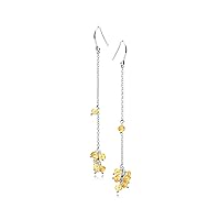 Citrine earrings-Long chain November birthstone-Handmade grape earrings-Dangling simple silver everyday hook earrings