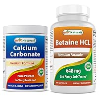 Best Naturals Calcium Carbonate Powder 1 Pound & Betaine HCL 648 mg
