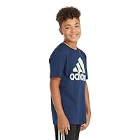 adidas Boys' Short Sleeve Cotton T-Shirt Graphic Tshirt Tee (Navy, Medium 10/12)