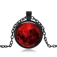 Black on Black Blood Moon Cabochon Pendant Necklace