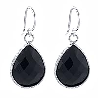 Gem Stone King Black Onyx 925 Sterling Silver Gemstone Jewelry Teardrop Dangle Earrings (13.00 cttw, 16X12MM Pear Shape)