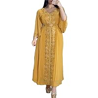 Women Luxury Middle East Embroidery Diamonds Sequins Gown Evening Dress Muslim Flare Sleeves Elegant Party Robes