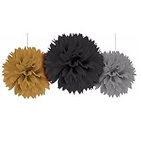 Amscan Black, Gold & Silver Hollywood Movie Themed Party Assorted Colors Round Fluffy Decorations, Paper, 16