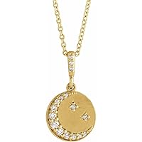 14k Yellow Gold 18.2x10mm 16 18 Inch Polished 0.1 Carat Natural Diamond Crescent Celestial Moon Necklace Jewelry for Women