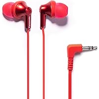 ErgoFit Wired Earbuds, in-Ear Headphones with Dynamic Crystal-Clear Sound and Ergonomic Custom-Fit Earpieces (S/M/L), 3.5mm Jack for Phones and Laptops, No Mic - RP-HJE120-RA (Metallic Red)