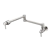 BAGNOLUX Polished Nickel Pot Filler Faucet, Traditional Pot Filler Wall Mounted Kitchen Folding Faucet Brass 2 Handles with Double-Jointed Swinging Spout Stove Faucet 23.4