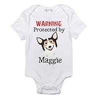 Warning Protected by Corgi baby gifts Personalized dog baby clothes boy girl