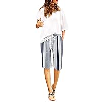 SNKSDGM Women Wide Leg Linen Pants Beach Casual Elastic High Waist Palazzo Pant Plus Size Drawstring Trouser with Pocket