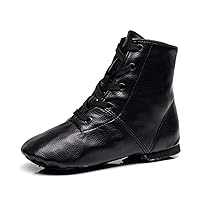 AOQUNFS Women Lace up Jazz Boots Split Sole Black Ankle Dance Sneakers for Men Adult,Model GBJS-PU