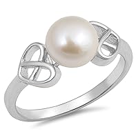 Simulated Pearl Heart Celtic Knot Ring New .925 Sterling Silver Band Sizes 5-10