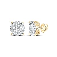 14kt Yellow Gold Womens Round Diamond Cluster Earrings 2 Cttw