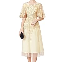 Mother of The Bride Dresses for Wedding Plus Size Sequin Lace Short Sleeve Round Neck Cocktail Dress for Women Wedding Guest