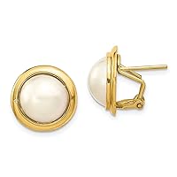 14K Yellow Gold 14 15mm White Freshwater Cultured Mabe Pearl Omega Back Earrings