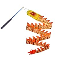 3D Colorful Dragon Silk Flowy Spinning & Shaking Poi - Flinging The Dragon Spiral Practice Ribbon Streamer with Fiberglass Handsticks + Travel Bag! (3 Meters (9.8 FT), Gold Scale Color)