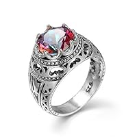 Classical Round Cut Natural Mystic Fire Topaz Gems Vintage Silver Ring Sz 6-10 (8)