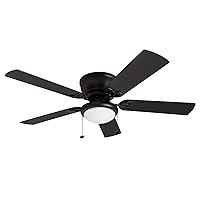 Benton, 52 Inch Traditional Flush Mount Indoor LED Ceiling Fan with Light, Pull Chains, Dual Finish Blades, Reversible Motor - 50853-01 (Matte Black)