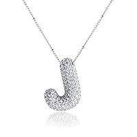 Bubble Initial Necklace for Girls Women 18K Gold Plated Cubic Zirconia Balloon Letter Alphabet Personalized Name Pendant Necklaces Jewelry Gifts