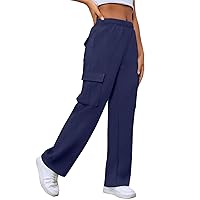 Womens 2024 Spring Summer Pants Casual Cargo Sweatpants Wide Leg High Waisted Trousers with 6 Pocket