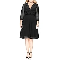 Women Plus Size Sashes Back Party Dress Pleated Surplice Neck Casual Office Dress A-Line Dress