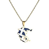Stainless Steel Greece Map Flag Pendant Necklaces Greek Jewelry