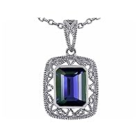 Emerald Cut Pendant Necklace Solid 10k White Gold