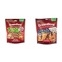 DreamBone Twist Sticks Rawhide Free Dog Chews, Made with Real Chicken, 100 Pack & Spirals Variety Pack, No-Rawhide Chews for Dogs, 18 Spiral, 18-Count (DBS-00345)