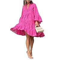 Elegant Mini Dresses Spring Summer Color V-Neck Embroidery Lace Dress Loose Hollow Female Clothing