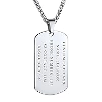 Custom4U Personalized Dog Tags Necklace for Men Dad Stainless Steel Custom  Text Army Military Dog Tag Heart/Coin Pendant with Silencer Memory Chain