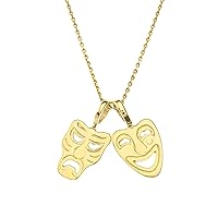 COMEDY & TRAGEDY MASKS (SOCK & BUSKIN) PENDANT NECKLACE IN YELLOW GOLD - Gold Purity:: 10K, Pendant/Necklace Option: Pendant Only