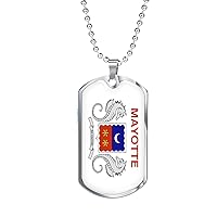 Express Your Love Gifts Mayotte Flag Necklace Engravable 18k Gold Plated Dog Tag 24