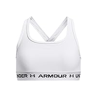Under Armour Girls Crossback Mid-Impact Solid Sports Bra, (101) White/White/Black, Small