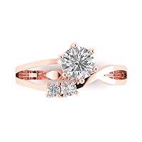0.82ct Round Cut 3 stone Solitaire Stunning White lab created Sapphire Diamond Modern accent Ring 14k Rose Gold