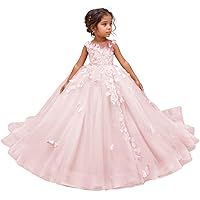 Long Tulle Flower Girl Dresses for Wedding Lace Appliques Pageant Dress Princess Puffy Prom Ball Gown