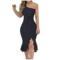 Dresses for Women Sexy One Shoulder Wrap Dress Plus Size Summer Dresses Split Ruffle Elegant Dresses Cocktail Dress