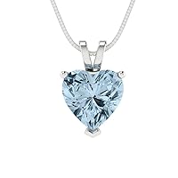 Clara Pucci 2.0 ct Heart Cut Stunning Genuine Aquamarine Blue Simulated Diamond Solitaire Pendant With 16