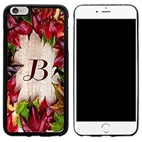 Letter B Rustic Fall Leaves on Wood Design iPhone 6/6s Plus Hybrid Case Cover, Black