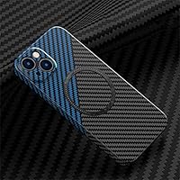 Carbon Fiber Texture Magnetic Case, Carbon Fiber Texture Frameless for Magnetic Charging Phone Case for iPhone 11/12/13/14/15 Pro Max (B-Blue Black,for iPhone15)