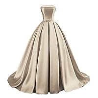 Women's Strapless A-line Satin Prom Dress Ball Gown Evening Formal Gowns 2023 Long Party Gowns with Pockets
