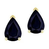 8x6mm Pear Shape Genuine Black Sapphire Classic Solitaire Drop Earring Studs 10kt Gold