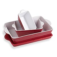 Sweejar Ceramic Baking Dish Lasagna Pans with Trivet, Rectangular Bakeware Set for Cooking, Kitchen, Cake Dinner, Banquet, 15.3x 9.6 x 2.8 Inches of Casserole Dishes（Red）