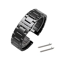 Replacement 22mm Quick Release Polished Stainless Steel Black Bracelet Watch Band Strap