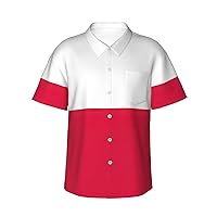 Polish Flag Men's Casual Button-Down Hawaiian Shirts – Funky Tropical Summer Outfits – Retro Printed Beach Wear for Men