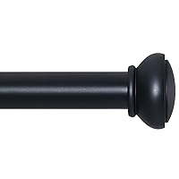 Black Curtain Rods for Windows 28 to 120 Inches Adjustable 1 Inch Diameter Decorative Single Window Curtain Rod Set with Rounded Cap design Finials, Black