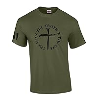 Jesus The Way The Truth The Life John 14:6 Scripture Nail Cross Mens Christian Short Sleeve T-Shirt Graphic Tee